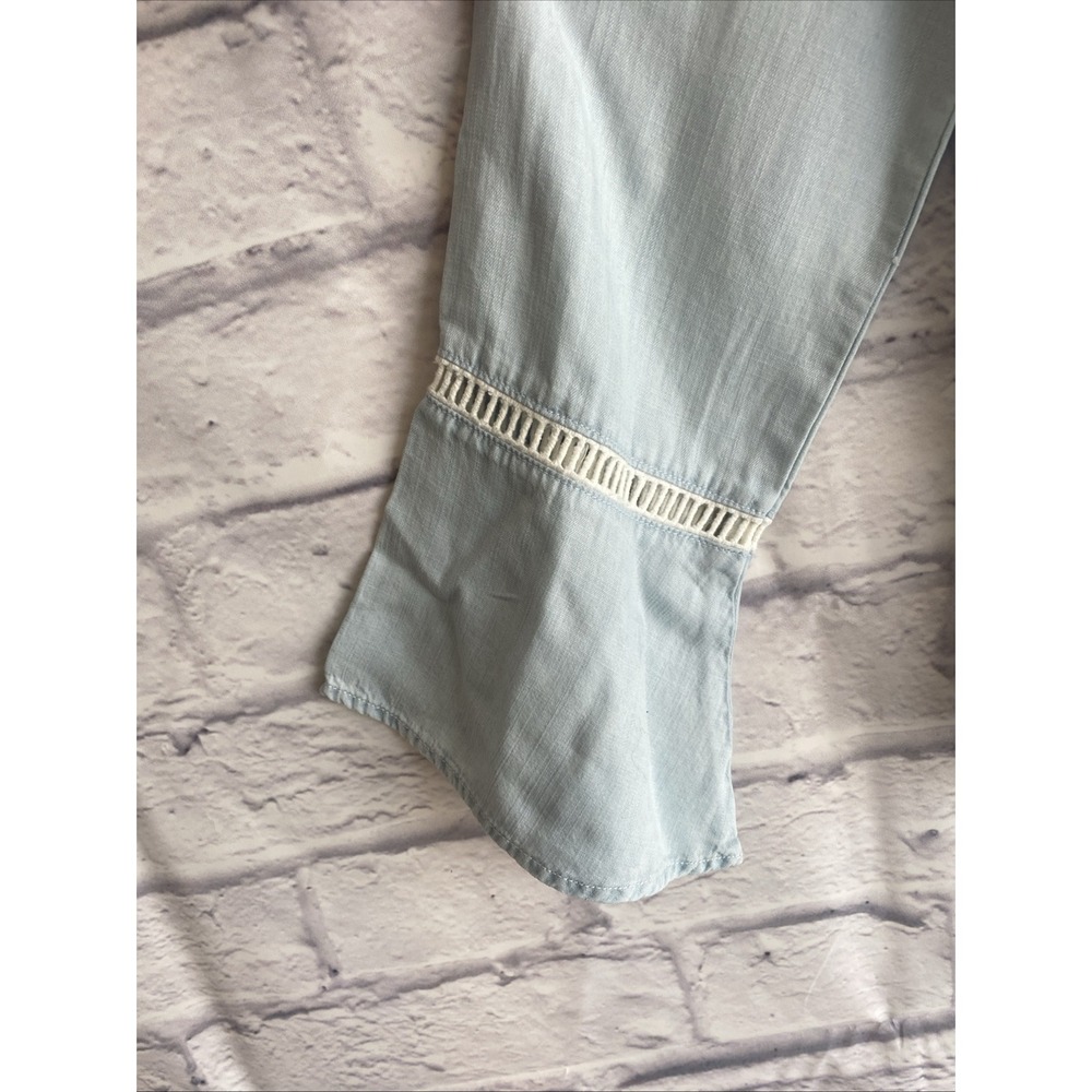 Cloth & Stone Boho Coastal Split Neck Chambray Lyocell Bell Sleeve Blouse Small - Picture 5 of 8